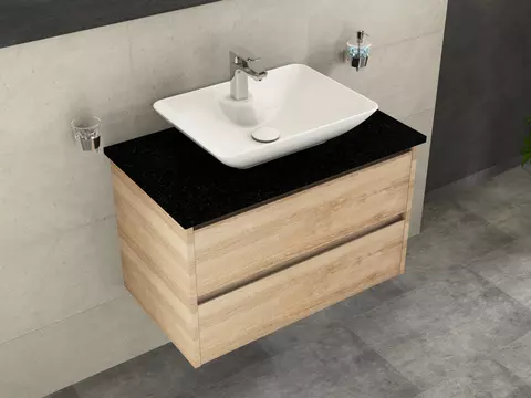 Duo Badmöbel 80, Eiche Gold, Keramik Waschbecken,...