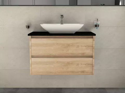 Duo Badmöbel 80, Eiche Gold, Keramik Waschbecken,...