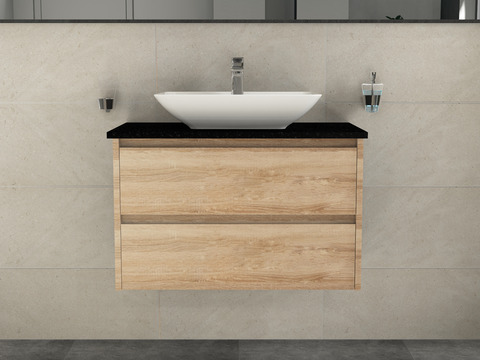 Duo Badmöbel 80, Eiche Gold, Keramik Waschbecken,...