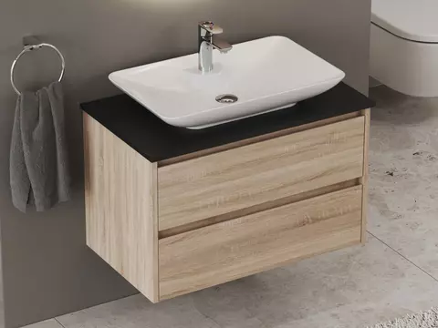 Duo Badmöbel 80, Eiche Gold, Keramik Waschbecken,...