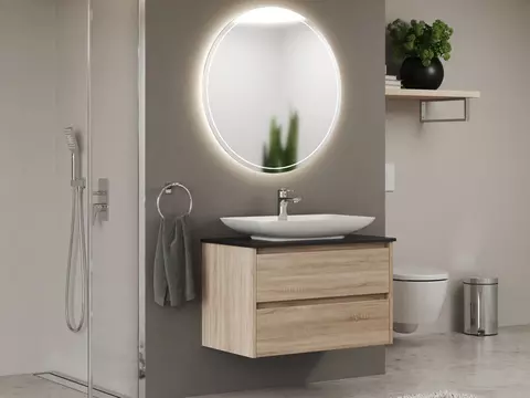Duo Badmöbel 80, Eiche Gold, Keramik Waschbecken,...