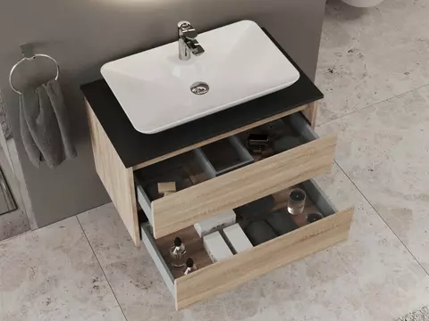 Duo Badmöbel 80, Eiche Gold, Keramik Waschbecken,...