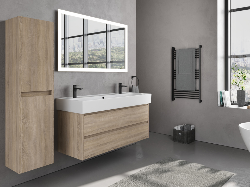 Duo Badm&ouml;bel 120, Eiche Gold, Keramik Waschbecken