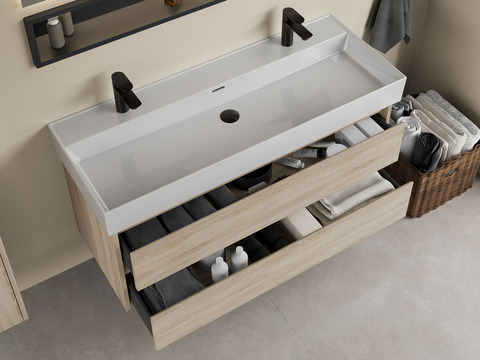 Duo Badmöbel 120, Eiche Gold, Keramik Waschbecken