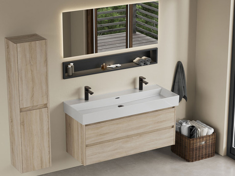 Duo Badmöbel 120, Eiche Gold, Keramik Waschbecken