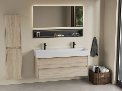 Duo Badmöbel 120, Eiche Gold, Keramik Waschbecken