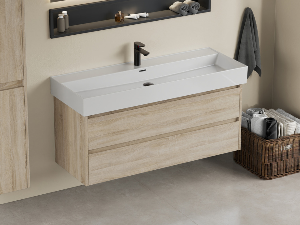 Duo Badm&ouml;bel 120, Eiche Gold, Keramik Waschbecken