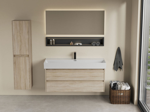 Duo Badmöbel 120, Eiche Gold, Keramik Waschbecken