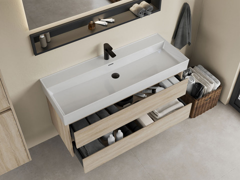 Duo Badmöbel 120, Eiche Gold, Keramik Waschbecken