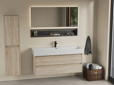 Duo Badmöbel 120, Eiche Gold, Keramik Waschbecken
