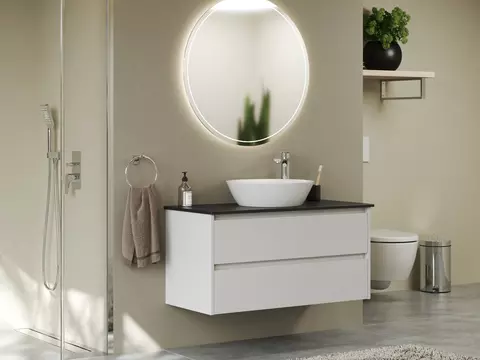 Duo Badmöbel 100, Weiß Hochglanz Lackiert,...