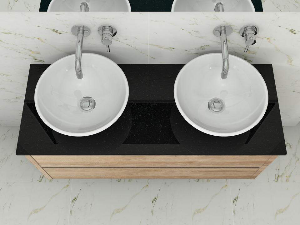 Duo Badm&ouml;bel 120, Eiche Gold, Doppelwaschtisch, Natursteinplatte