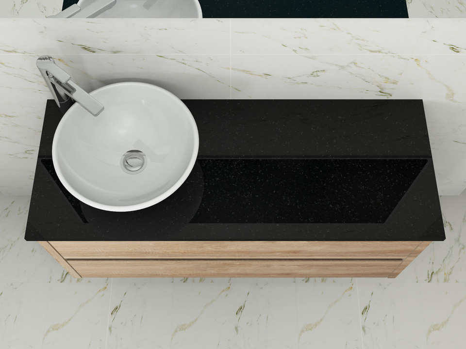 Duo Badm&ouml;bel 120, Eiche Gold, Keramik Waschbecken, Natursteinplatte