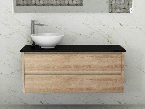 Duo Badmöbel 120, Eiche Gold, Keramik Waschbecken,...