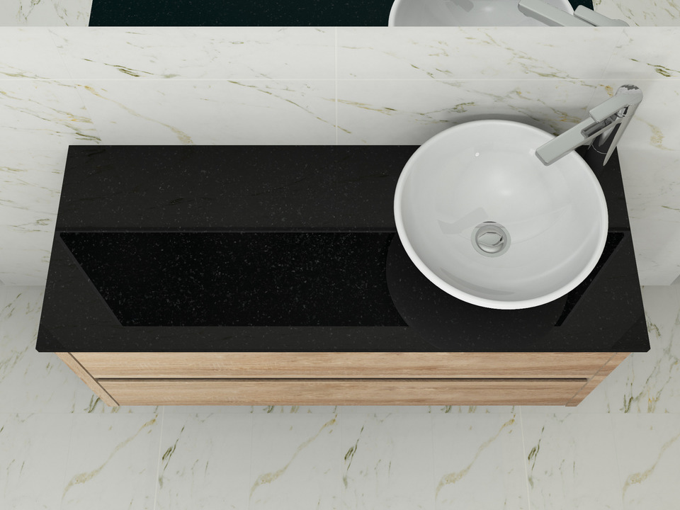 Duo Badm&ouml;bel 120, Eiche Gold, Keramik Waschbecken, Natursteinplatte
