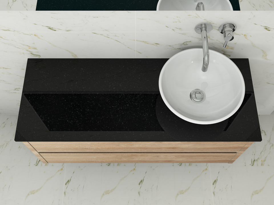 Duo Badm&ouml;bel 120, Eiche Gold, Keramik Waschbecken, Natursteinplatte