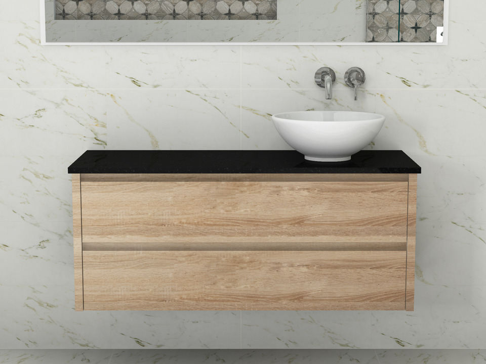 Duo Badm&ouml;bel 120, Eiche Gold, Keramik Waschbecken, Natursteinplatte