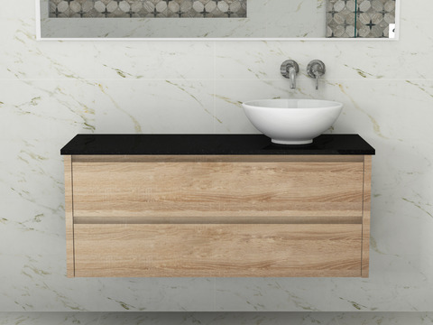 Duo Badmöbel 120, Eiche Gold, Keramik Waschbecken,...