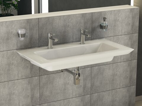 Villeroy & Boch Legato Möbelwaschtisch weiß mit CeramicPlus mit 2 Hahnlöchern mit Überlauf 100