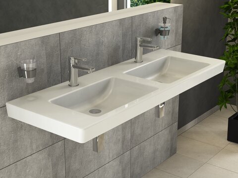 Villeroy & Boch Subway 2.0 Möbel-Doppelwaschtisch weiß mit CeramicPlus mit Überlauf
