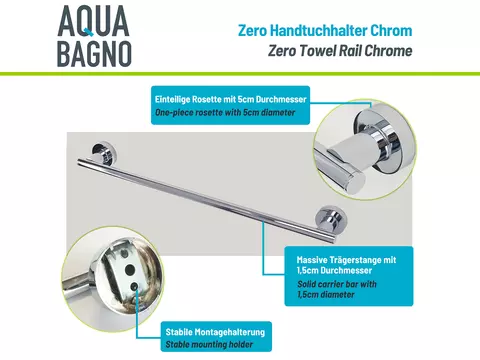 Aqua Bagno ZERO Handtuchhalter zur Wandmontage chrom 50cm...