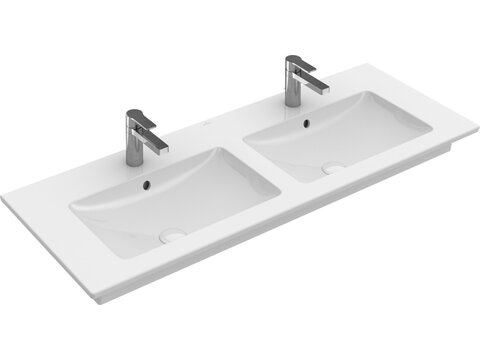 Villeroy & Boch Venticello Schrank-Doppelwaschtisch weiß, mit CeramicPlus, mit 2 Hahnlöchern, mit Überlauf