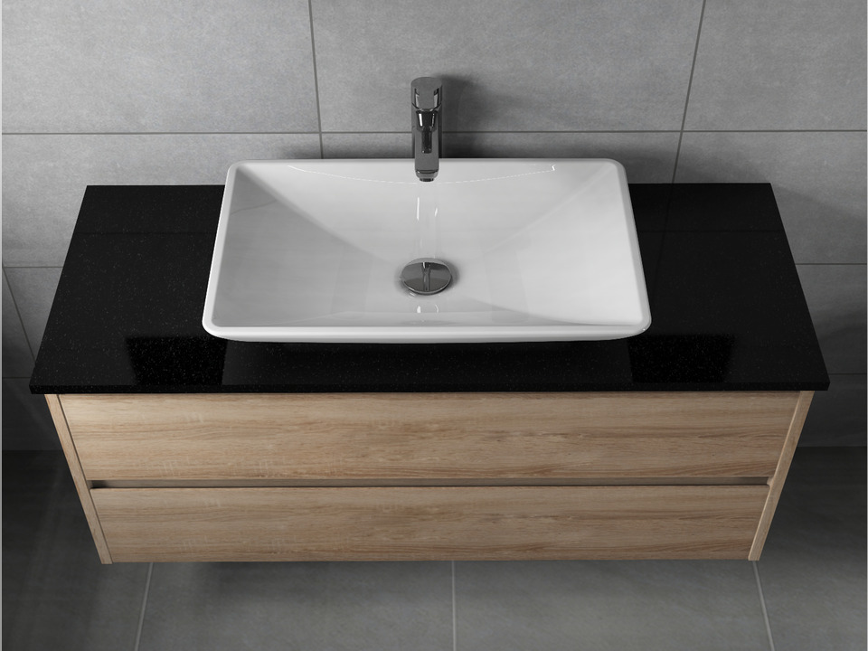 Duo Badm&ouml;bel 120, Eiche Gold, Keramik Waschbecken, Natursteinplatte