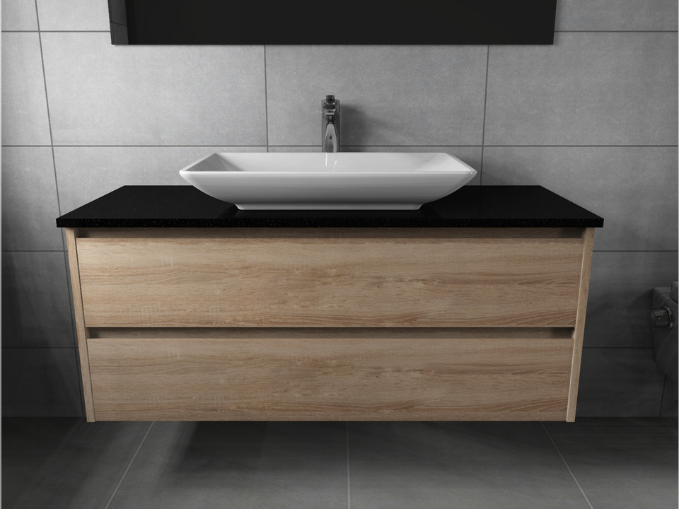 Duo Badm&ouml;bel 120, Eiche Gold, Keramik Waschbecken, Natursteinplatte