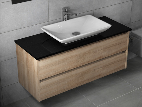 Duo Badmöbel 120, Eiche Gold, Keramik Waschbecken,...