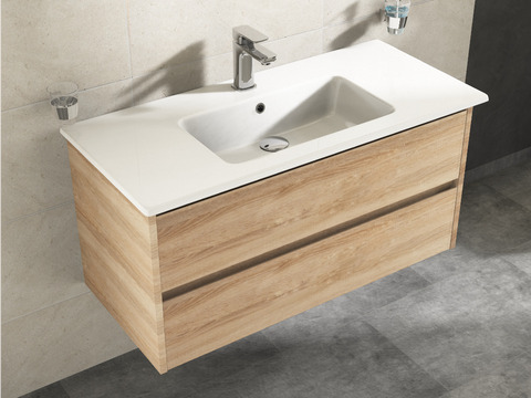 Duo Badmöbel 100, Eiche Gold, Keramik Waschbecken