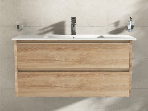 Duo Badmöbel 100, Eiche Gold, Keramik Waschbecken