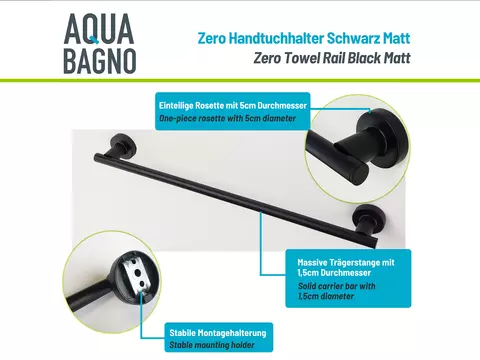 Aqua Bagno ZERO Handtuchhalter zur Wandmontage schwarz...