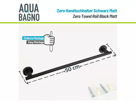 Aqua Bagno ZERO Handtuchhalter zur Wandmontage schwarz...