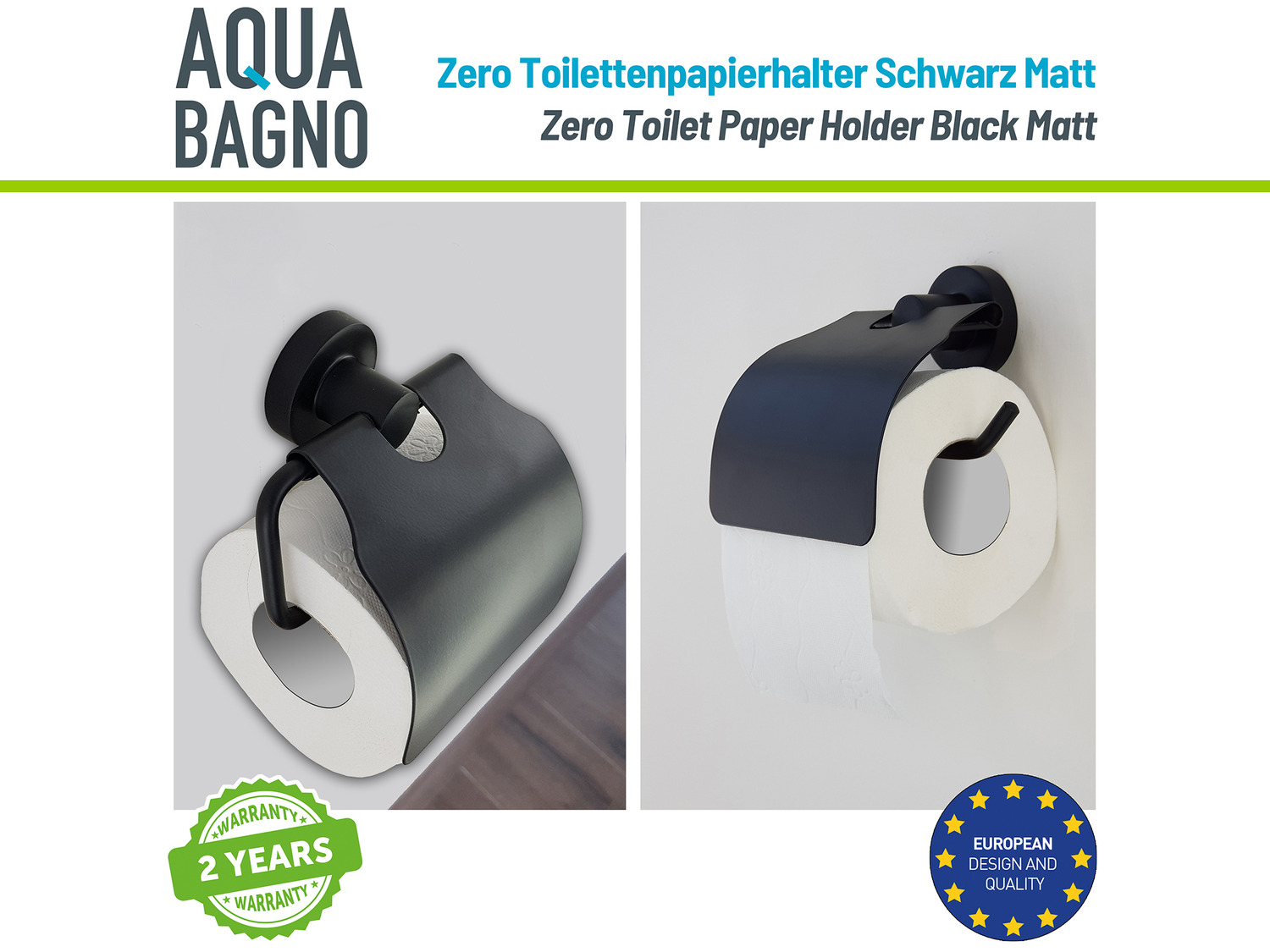 Aqua Bagno ZERO Toilettenpapierhalter mit Abdeckung schwarz matt - Pap