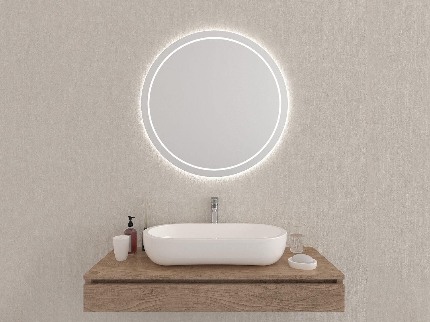 Aqua Bagno Badezimmerspiegel rund mit LED-Beleuchtung nach Ma&szlig; KR SPH.R2S