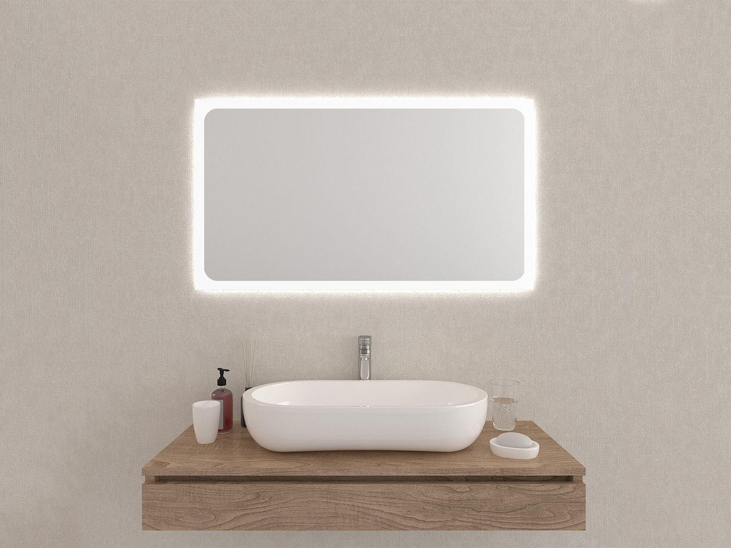 Aqua Bagno Badezimmerspiegel mit LED-Beleuchtung nach Ma&szlig; Quadra Soft SPH.CA