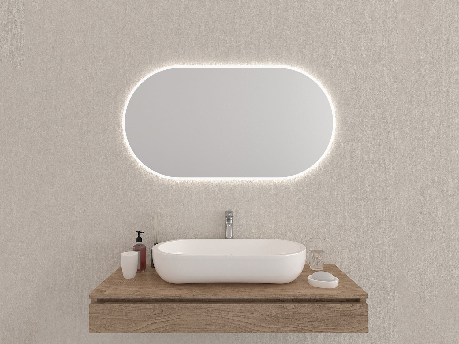 Aqua Bagno Badezimmerspiegel abgerundete Ecken mit LED-Beleuchtung nach Ma&szlig; YOU SPH.O1F