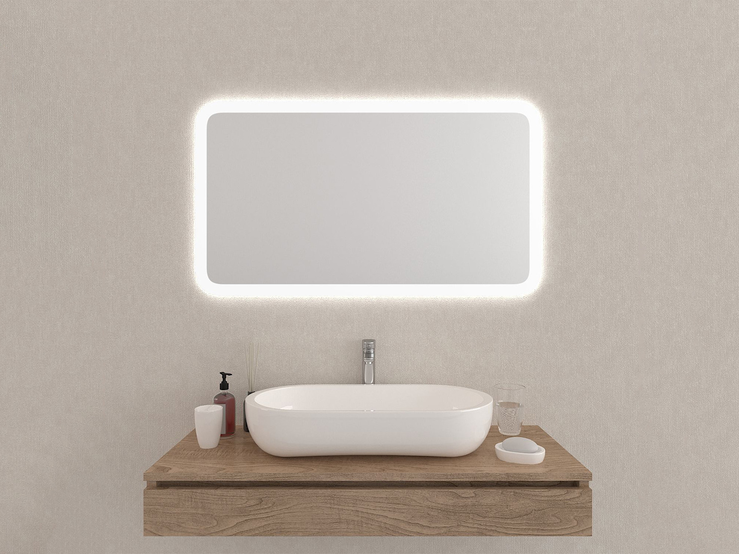 Aqua Bagno Badezimmerspiegel abgerundete Ecken mit LED-Beleuchtung nach Ma&szlig; Leon SPH.O2F