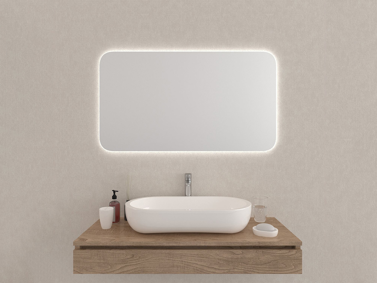 Aqua Bagno Badezimmerspiegel abgerundete Ecken mit LED-Beleuchtung nach Ma&szlig; SQ SPH.O3M