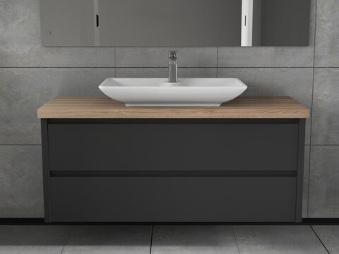 Duo Badmöbel 120, Anthrazit Matt, Keramik Waschbecken, Trägerplatte