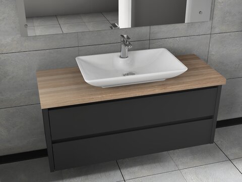 Duo Badmöbel 120, Anthrazit Matt, Keramik Waschbecken, Trägerplatte
