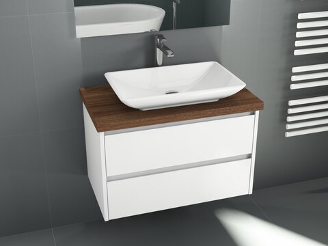 Duo Badmöbel 80, Weiß Hochglanz Lackiert, Keramik Waschbecken, Trägerplatte
