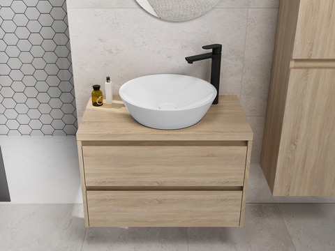 Duo Badmöbel 80, Eiche Gold, Keramik Waschbecken,...