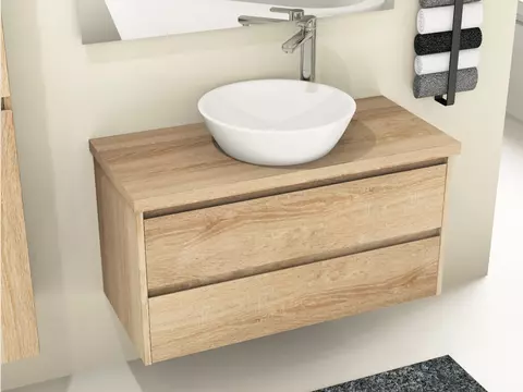 Duo Badmöbel 100, Eiche Gold, Keramik Waschbecken,...