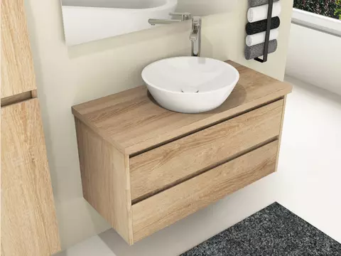 Duo Badmöbel 100, Eiche Gold, Keramik Waschbecken,...