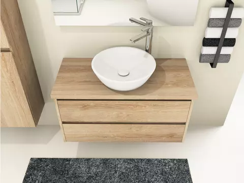 Duo Badmöbel 100, Eiche Gold, Keramik Waschbecken,...
