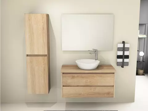 Duo Badmöbel 100, Eiche Gold, Keramik Waschbecken,...