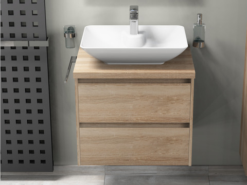 Duo Badmöbel 60, Eiche Gold, Keramik Waschbecken,...