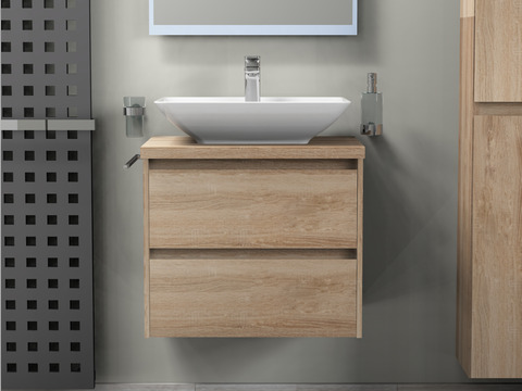 Duo Badmöbel 60, Eiche Gold, Keramik Waschbecken,...