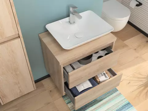 Duo Badmöbel 60, Eiche Gold, Keramik Waschbecken,...